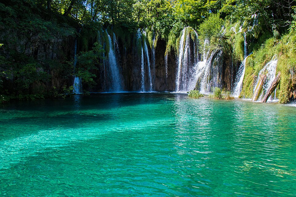 Waterfalls and turquoise lakes in Plitvice Lakes National Park